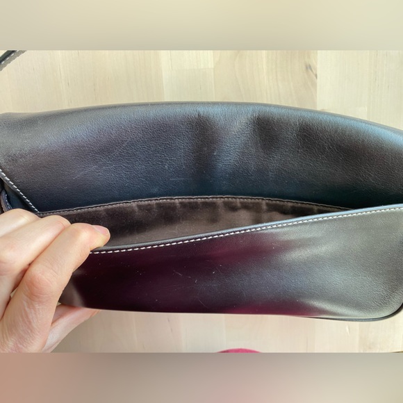 Coach Hamptons Black Leather Flap Bag- Black/ Silver - Picture 9 of 14